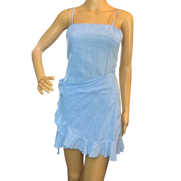 (5 for $25) Shein Sleeveless Ruffle Summer Wrap Dress in Baby Blue Size Small - Picture 3 of 7